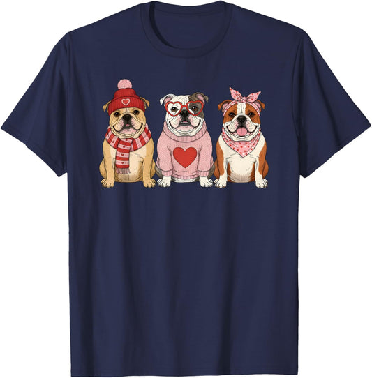 Cute English Bulldog Valentine Dog T-Shirt - T-Shirt | Navy