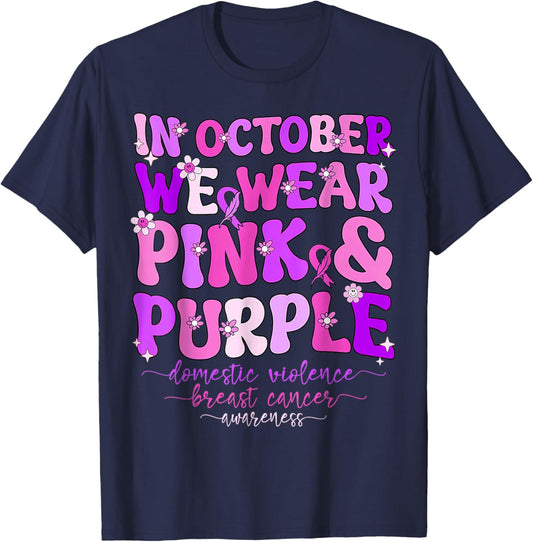 Domestic Violence & Breast Cancer Awareness Men Women Kids T-Shirt - T-Shirt | Navy