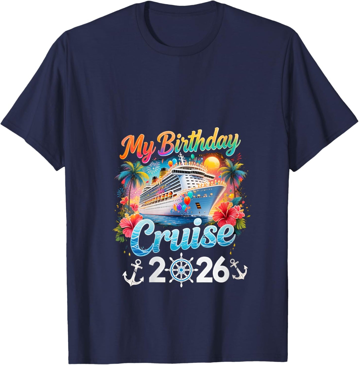 Women's My Birthday Cruise 2026 Party Cruise Birthday Vacation V-Neck T-Shirt - T-Shirt | Navy