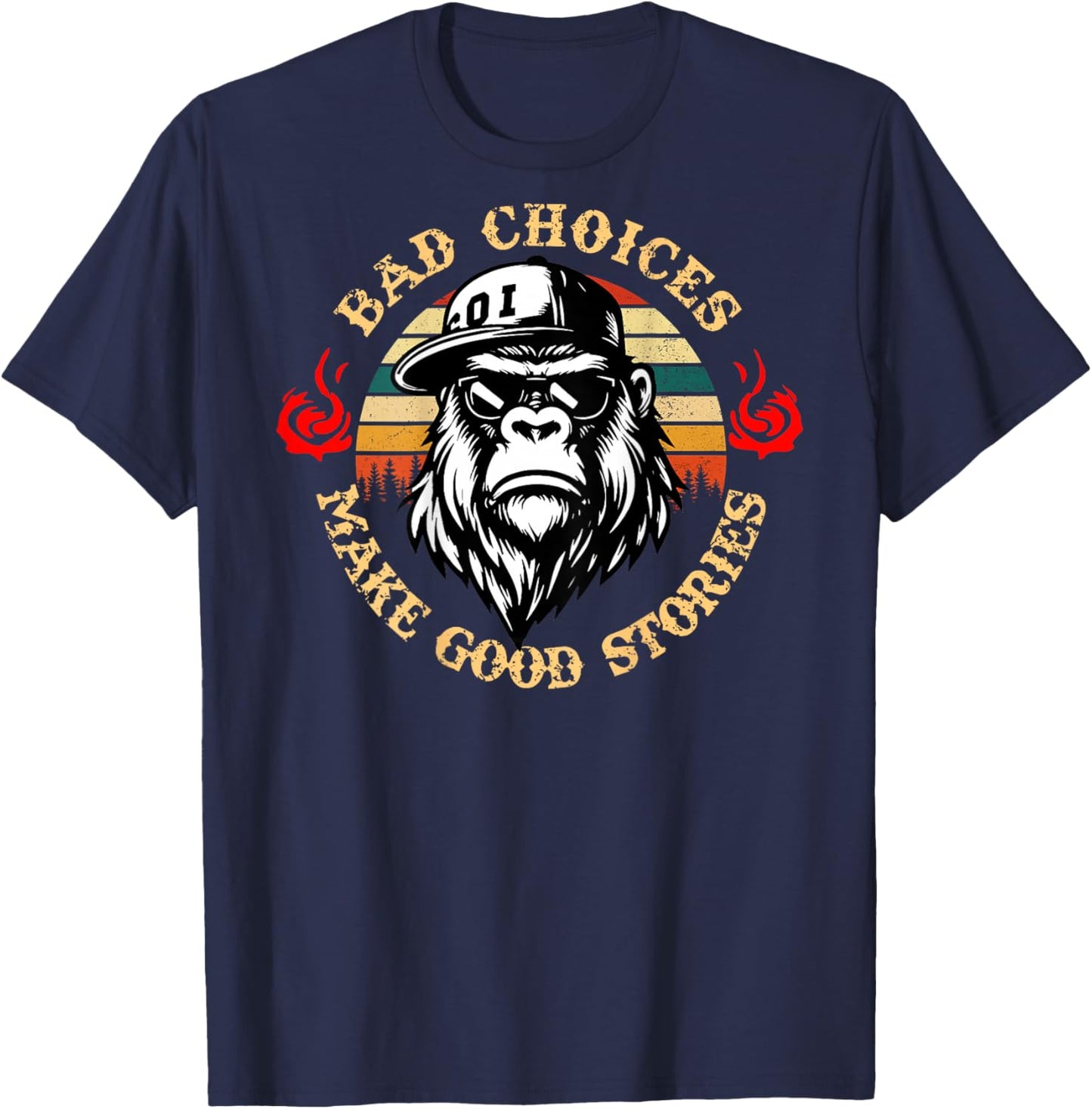 Bad Choices Make Good Stories Funny Monkey (On Back) T-Shirt - T-Shirt | Navy