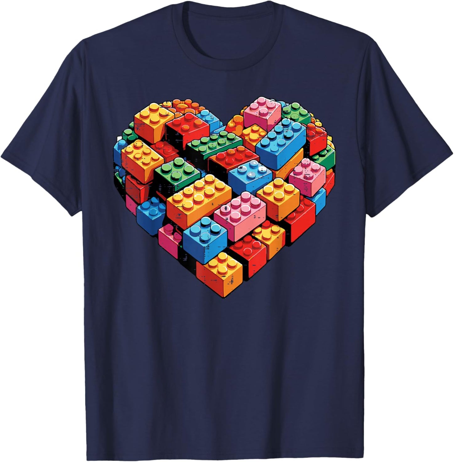 Valentines Day Heart Building Blocks Bricks Boys Kid Toddler T-Shirt - T-Shirt | Navy