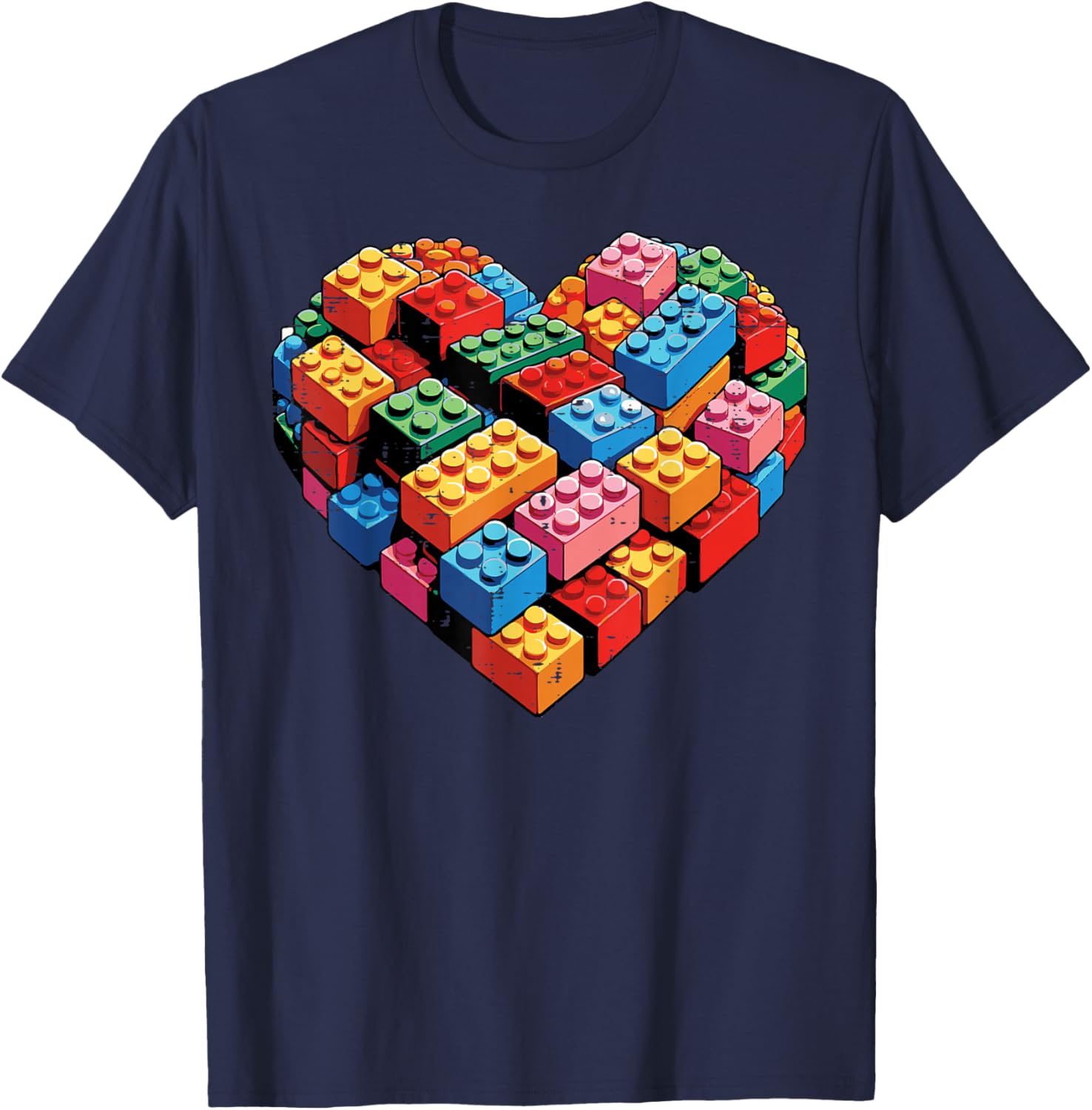 Valentines Day Heart Building Blocks Bricks Boys Kid Toddler T-Shirt - T-Shirt | Navy
