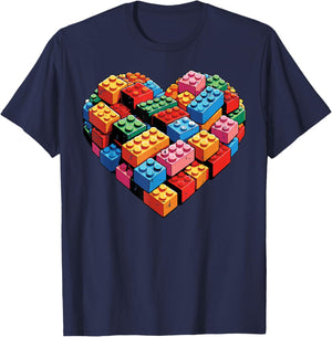 Valentines Day Heart Building Blocks Bricks Boys Kid Toddler T-Shirt - T-Shirt | Navy