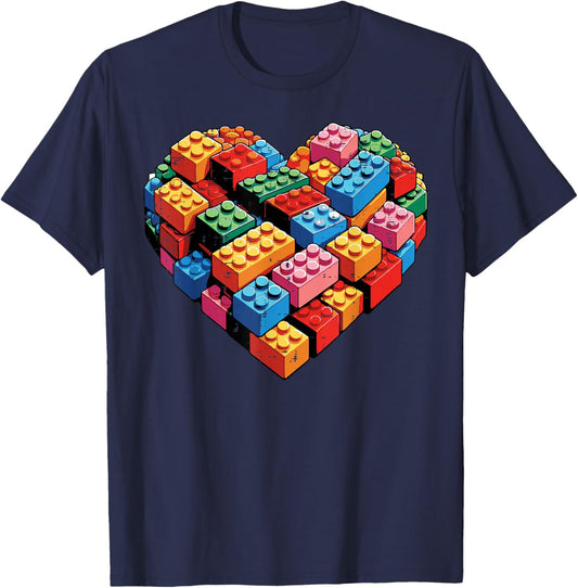 Valentines Day Heart Building Blocks Bricks Boys Kid Toddler T-Shirt - T-Shirt | Navy