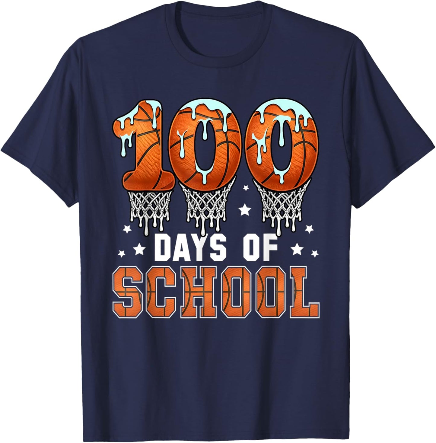 100 Days of School Basketball Drip 100th Day of School Boys T-Shirt - T-Shirt | Navy