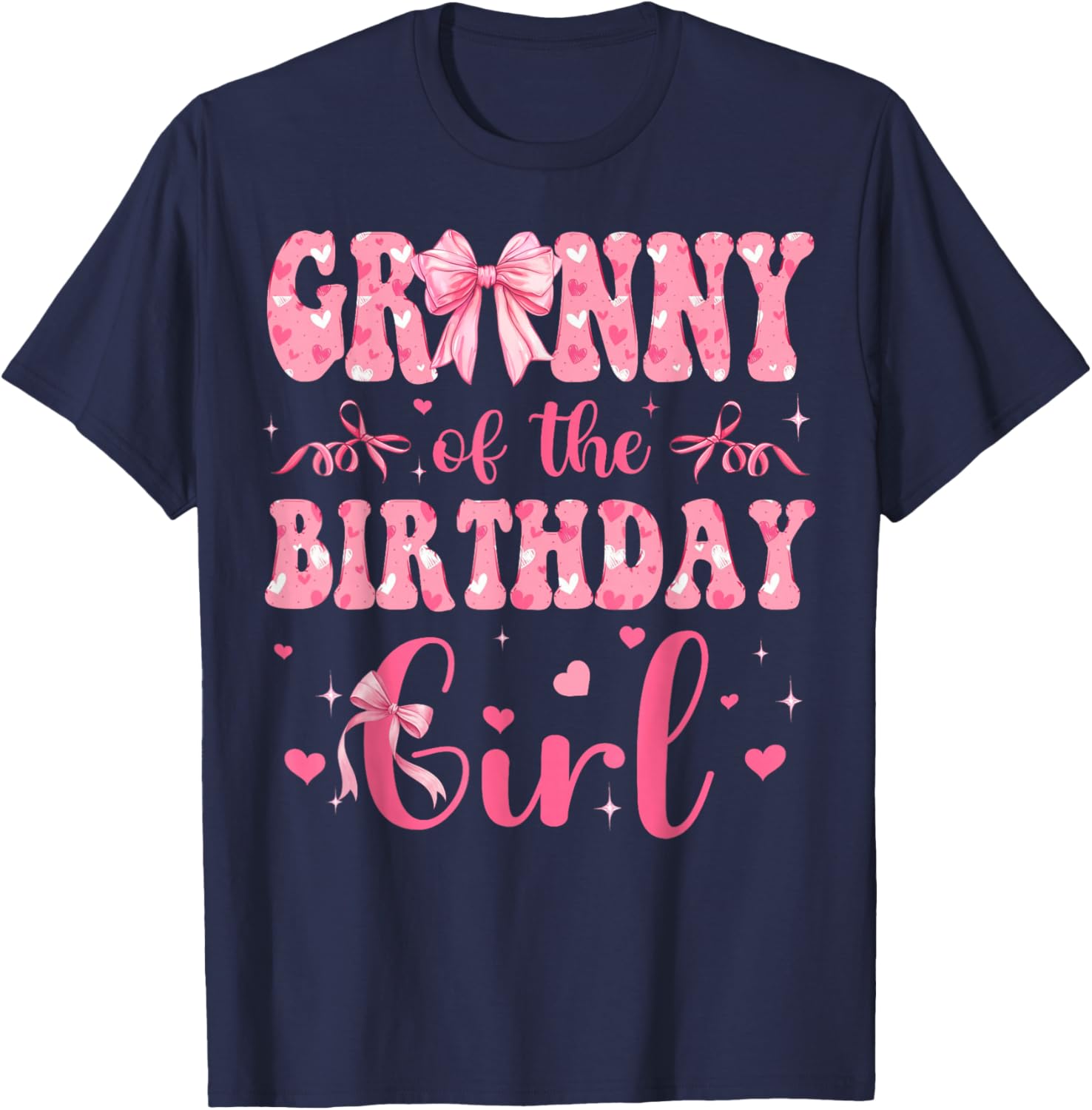 Granny of The Birthday Girl Matching Pink Coquette Bow T-Shirt - T-Shirt | Navy