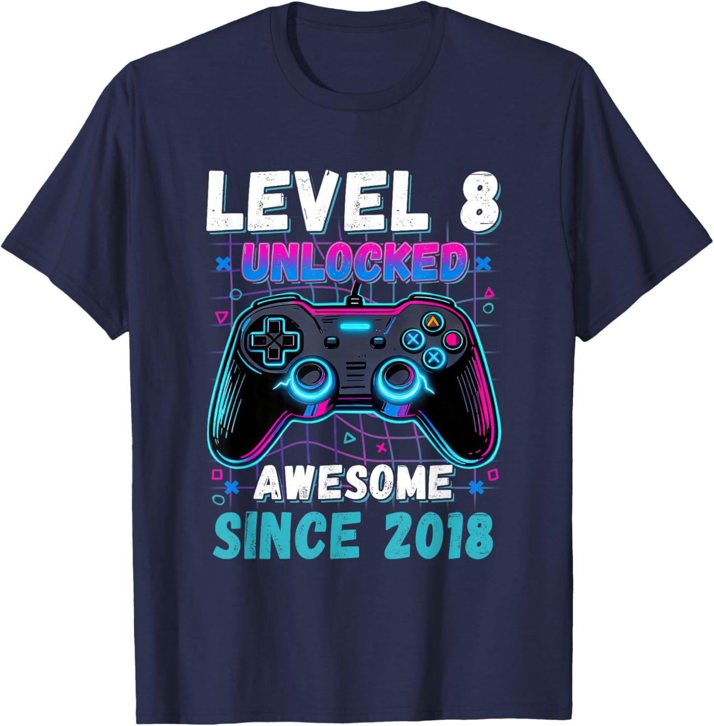 Level 8 Unlocked Awesome Since 2018 Eight 8th Birthday Boys T-Shirt - T-Shirt | Navy
