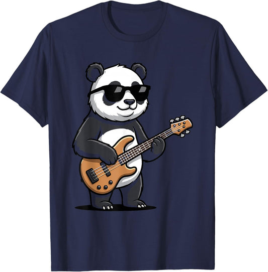 Funny Panda Playing Bass Guitar T-Shirt - T-Shirt | Navy