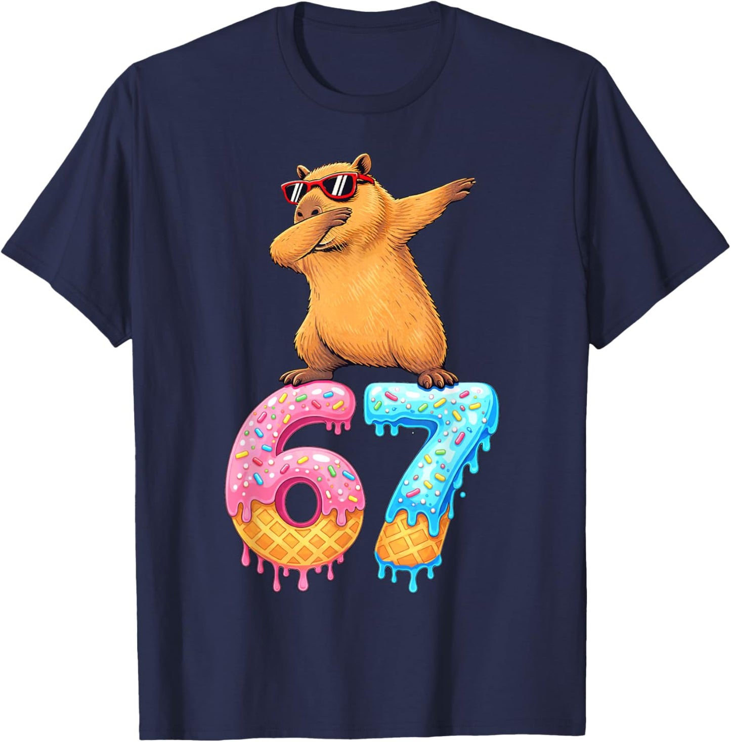Capybara Dabbing 67 Ice Cream Drip 67 Birthday Boys Girls T-Shirt - T-Shirt | Navy