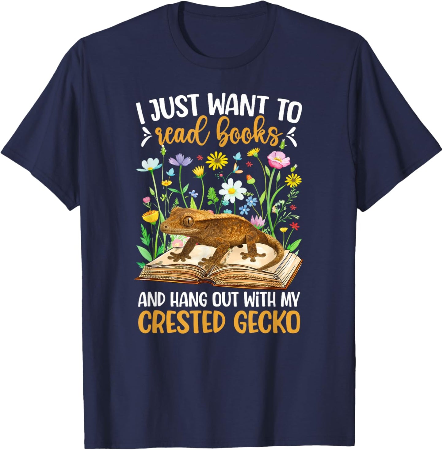 Books and Crested Gecko Owner Crestie Lover T-Shirt - T-Shirt | Navy