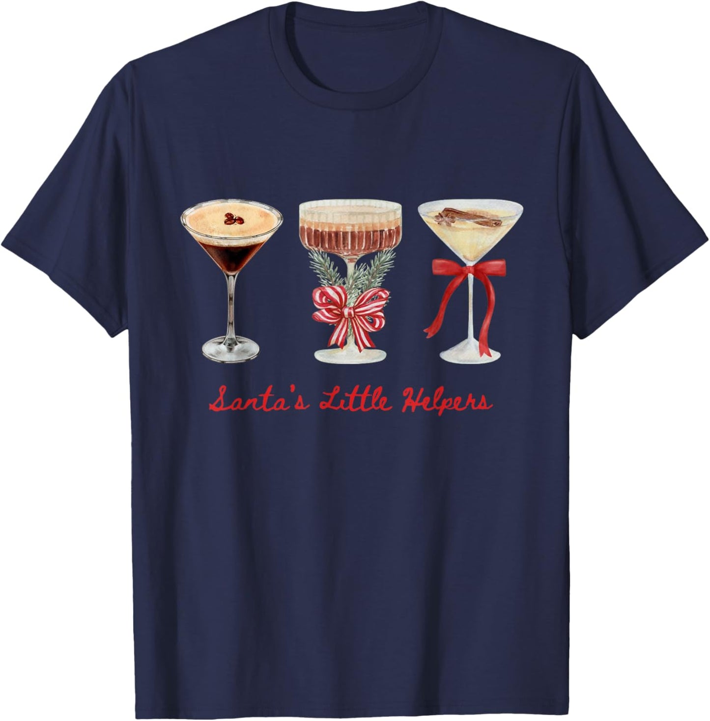 Funny Vintage Santa's Little Helper Martini Merry Christmas T-Shirt - T-Shirt | Navy