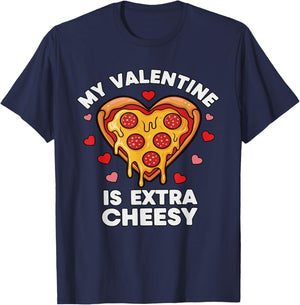 Funny Pizza Valentine My Heart is Extra Cheesy T-Shirt - T-Shirt | Navy