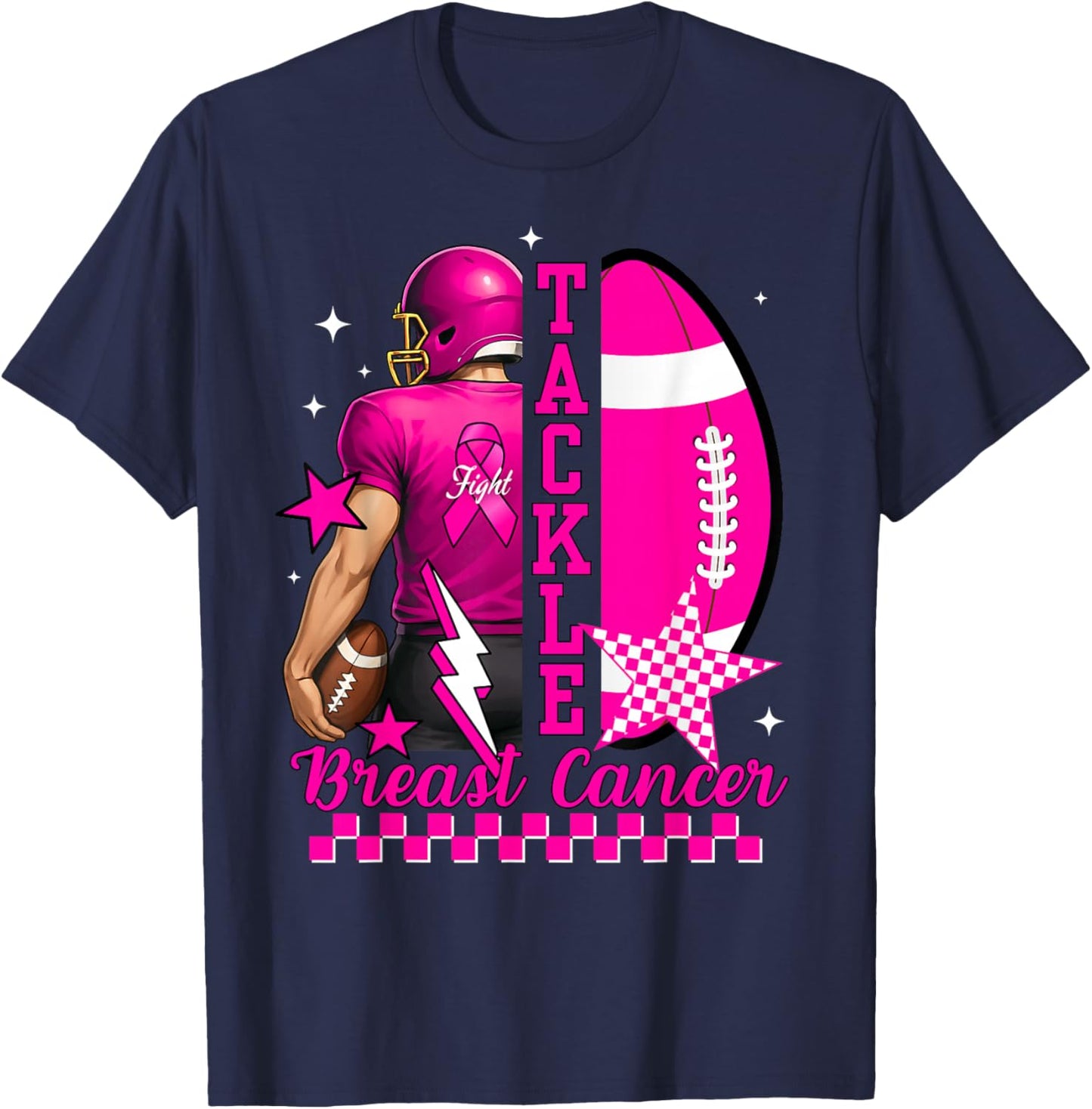Tackle Breast Cancer Awareness American Football Men Women T-Shirt - T-Shirt | Navy