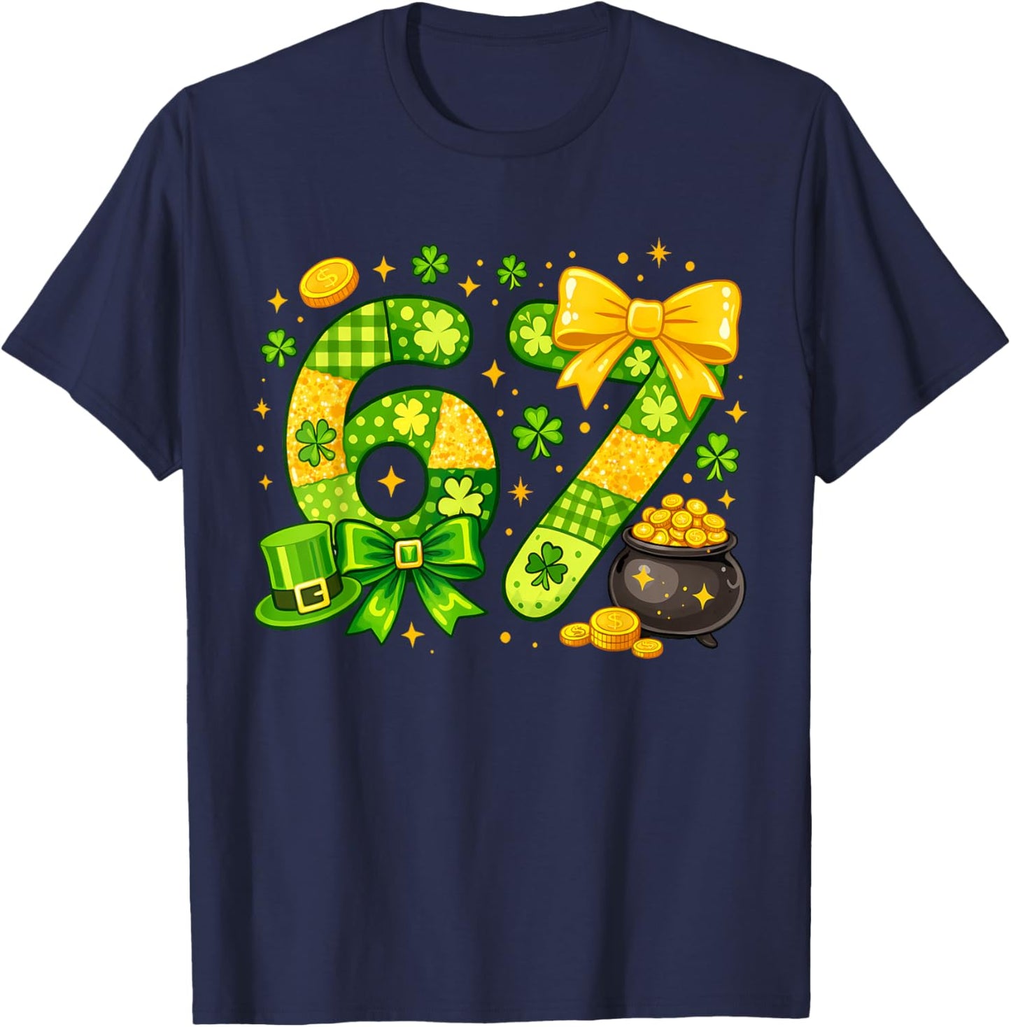 Funny Six Seven 67 Meme St Paddy's Kid Girl St Patrick's Day T-Shirt - T-Shirt | Navy