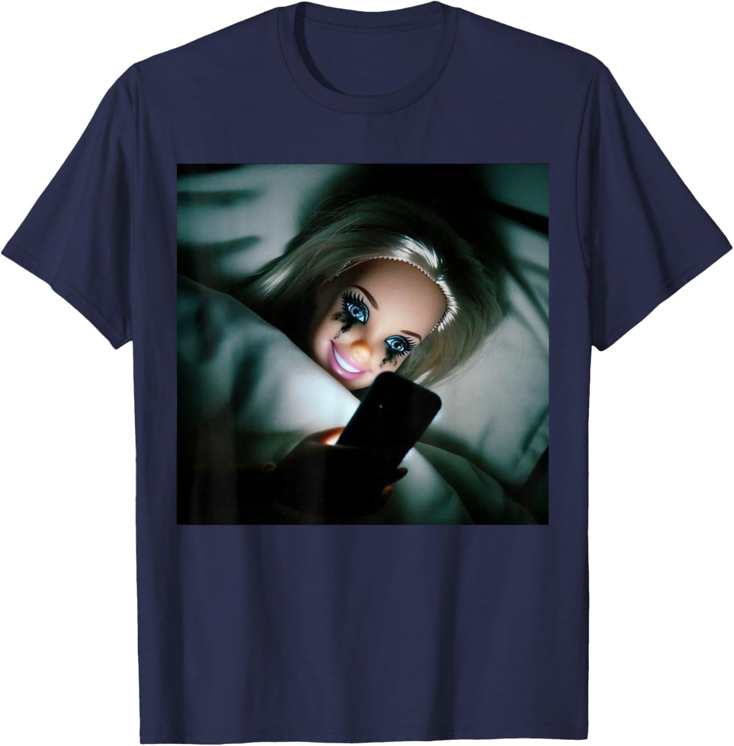 Funny Doll Crying Face Meme Scrolling Sarcastic Humor Gift T-Shirt - T-Shirt | Navy