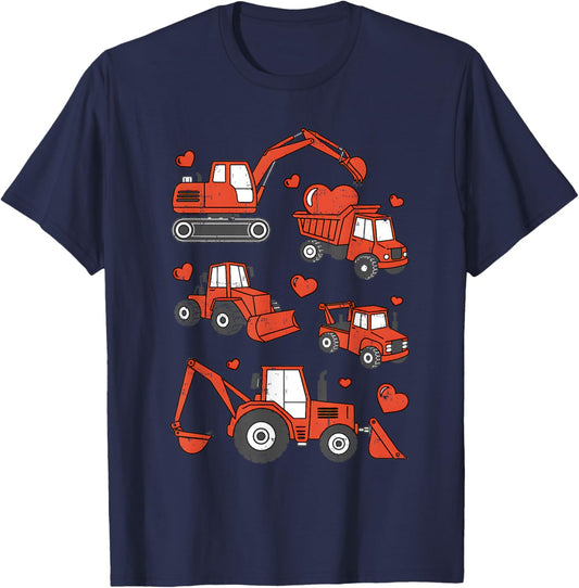 Construction Truck Hearts Valentine Boys Kids Toddler T-Shirt - T-Shirt | Navy