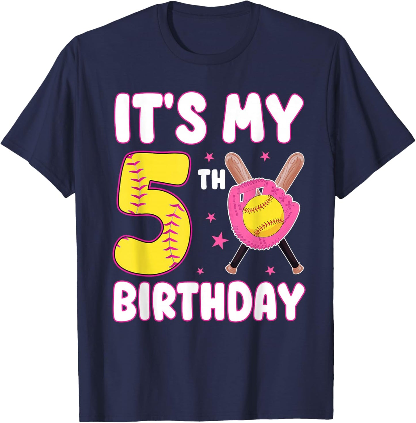 It's My 5th Birthday 5 Year Old Birthday Girl Softball T-Shirt - T-Shirt | Navy