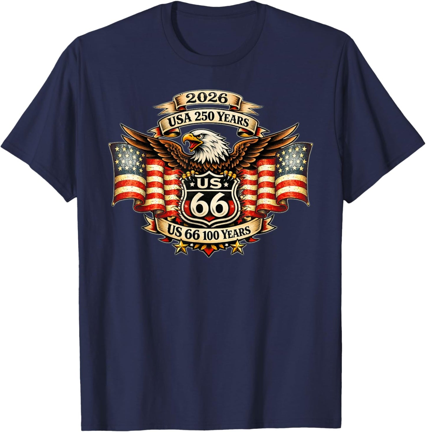 USA 250 US Highway 66 Mother Road Anniversary Eagle Tattoo T-Shirt - T-Shirt | Navy