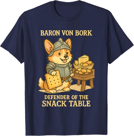 Corgi Knight Funny Dog Meme Snack Table Guard Baron Von Bork T-Shirt - T-Shirt | Navy