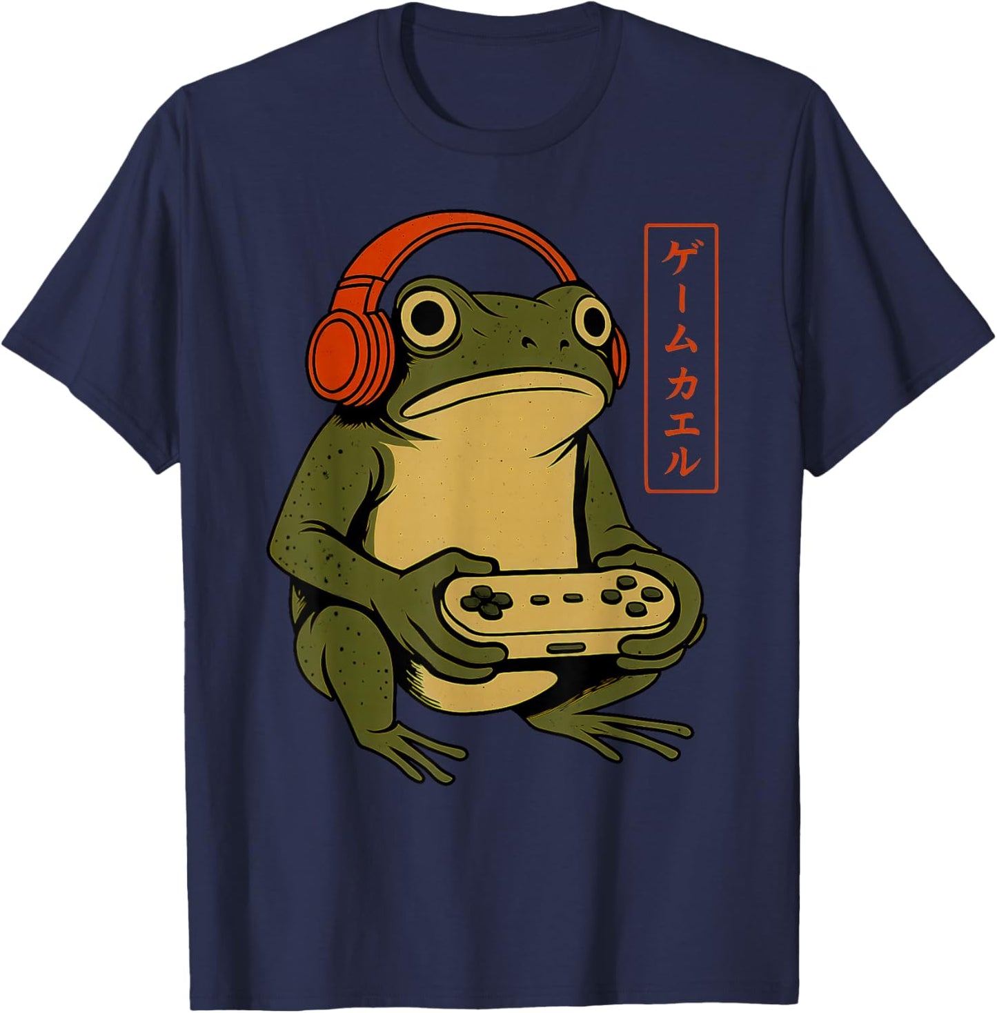 Japanese Gamer Frog Art Men Women Boys Funny Vintage Gaming T-Shirt - T-Shirt | Navy