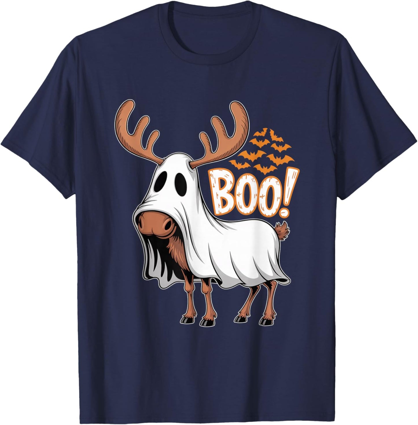 Spooky Moose Ghost Boo Costume Halloween Party T-Shirt - T-Shirt | Navy