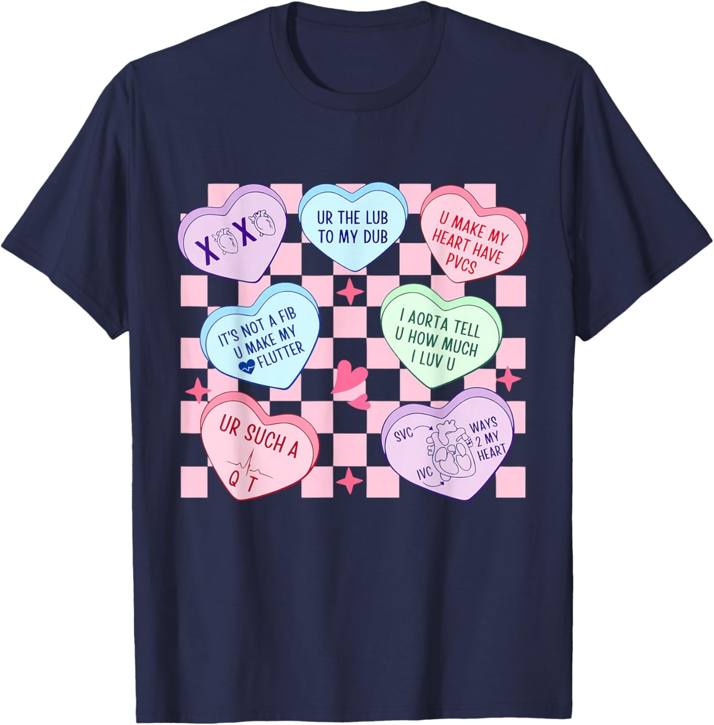 Cardiac Nurse Valentine’s Day Cardiologist Heart CVICU Nurse T-Shirt - T-Shirt | Navy