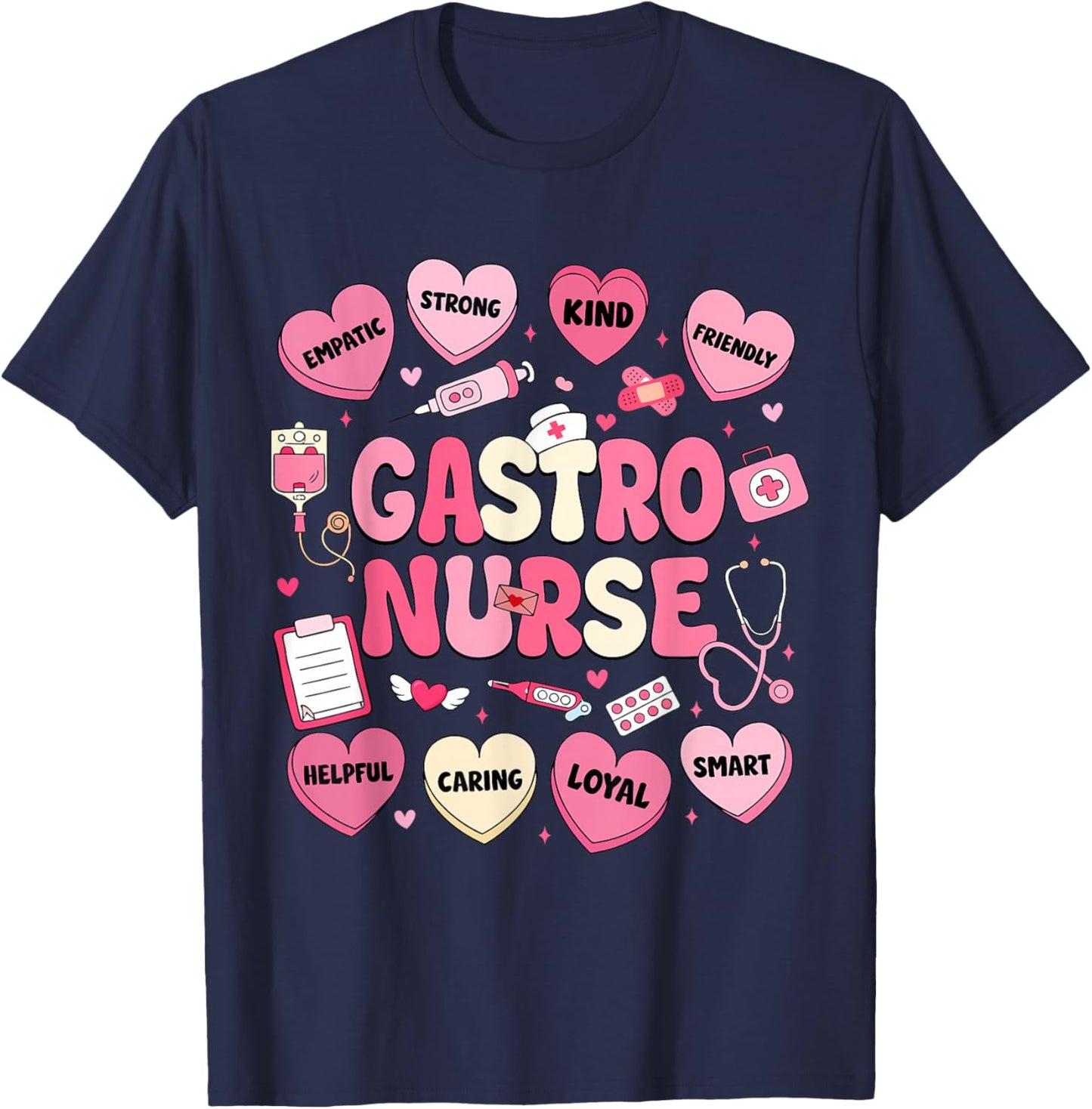 GI Nurse Valentine's Hearts Candy Gastroenterology Endo Tech T-Shirt - T-Shirt | Navy