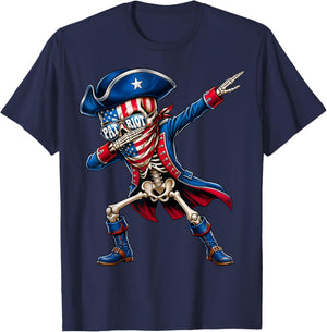 Patriotic Skeleton Dabbing American Flag USA Men Women Kids T-Shirt - T-Shirt | Navy