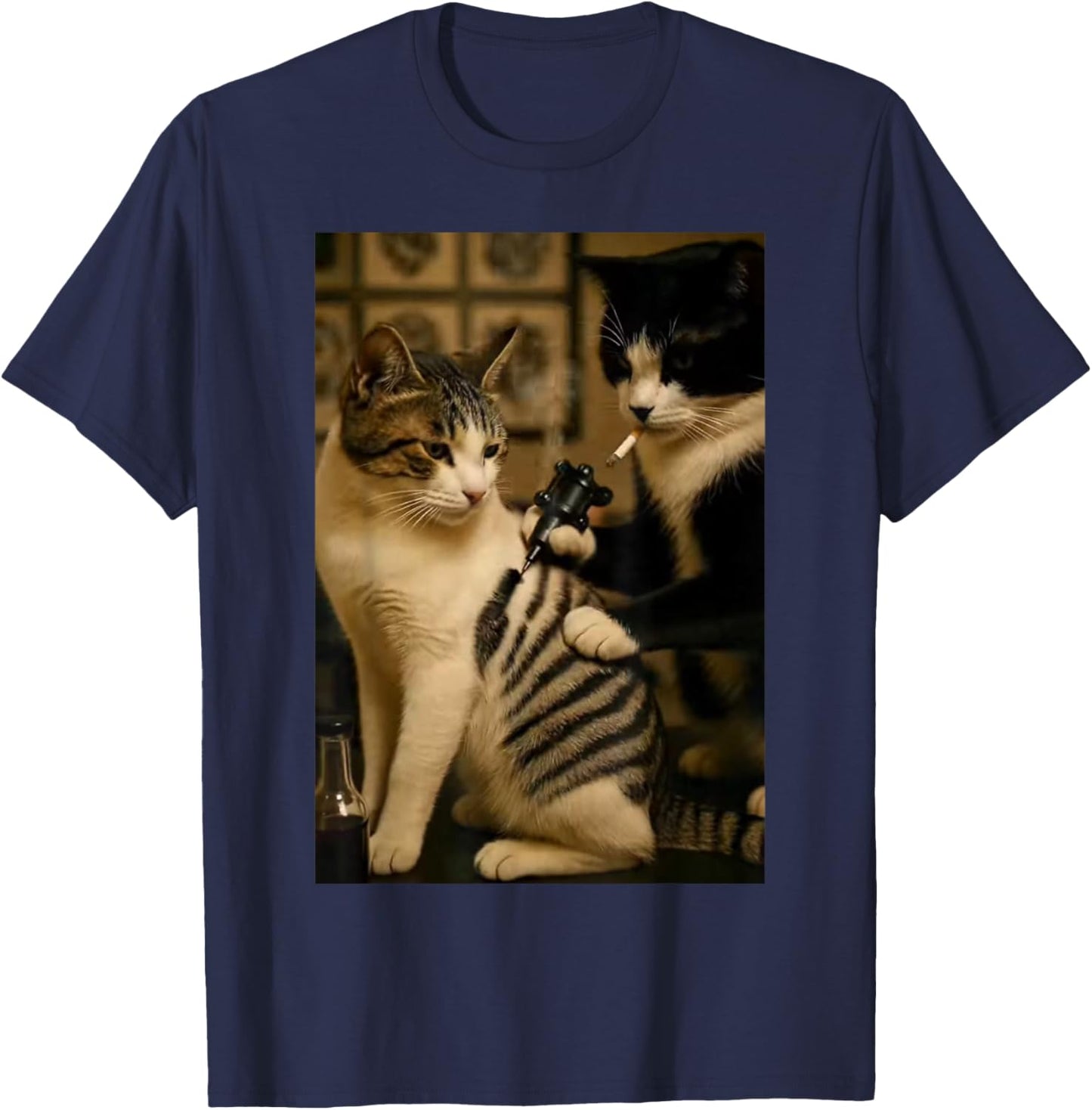 Vintage Cigarette Cat Smoking Tattoo Inked Artist Funny Meme T-Shirt - T-Shirt | Navy