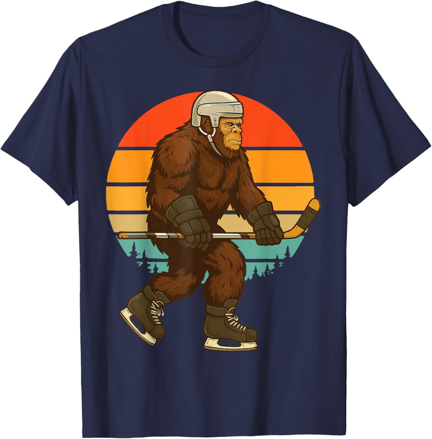 Bigfoot Ice Hockey Retro T-Shirt - T-Shirt | Navy