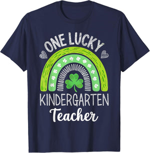 One Lucky Kindergarten Teacher St Patricks Day Funny Rainbow T-Shirt - T-Shirt | Navy