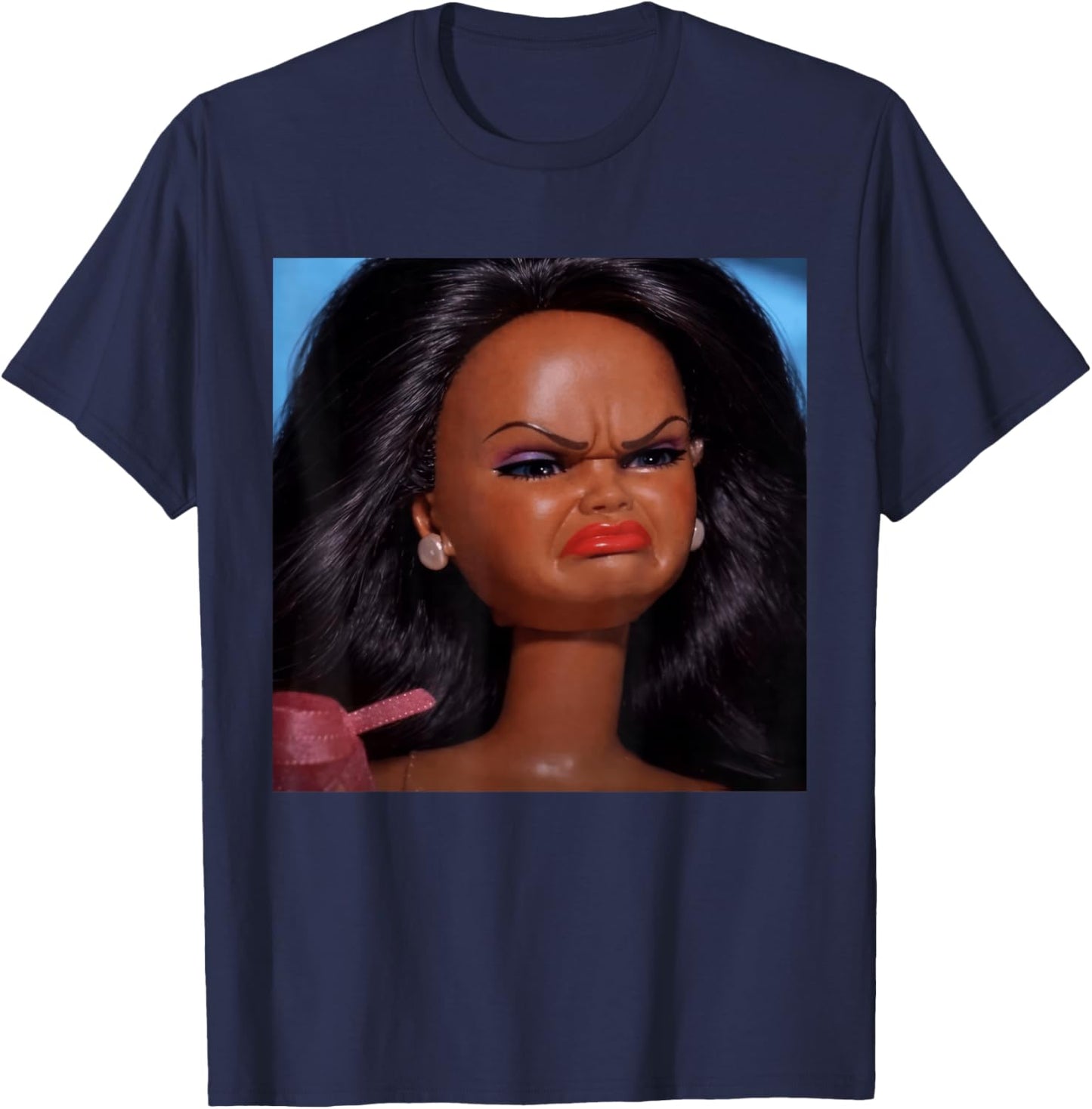 Angry Disgusted Black Doll Face Meme Reaction Meme Funny T-Shirt - T-Shirt | Navy