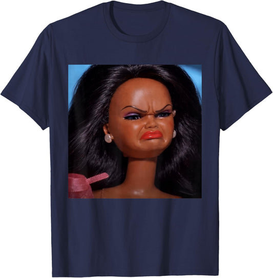 Angry Disgusted Black Doll Face Meme Reaction Meme Funny T-Shirt - T-Shirt | Navy
