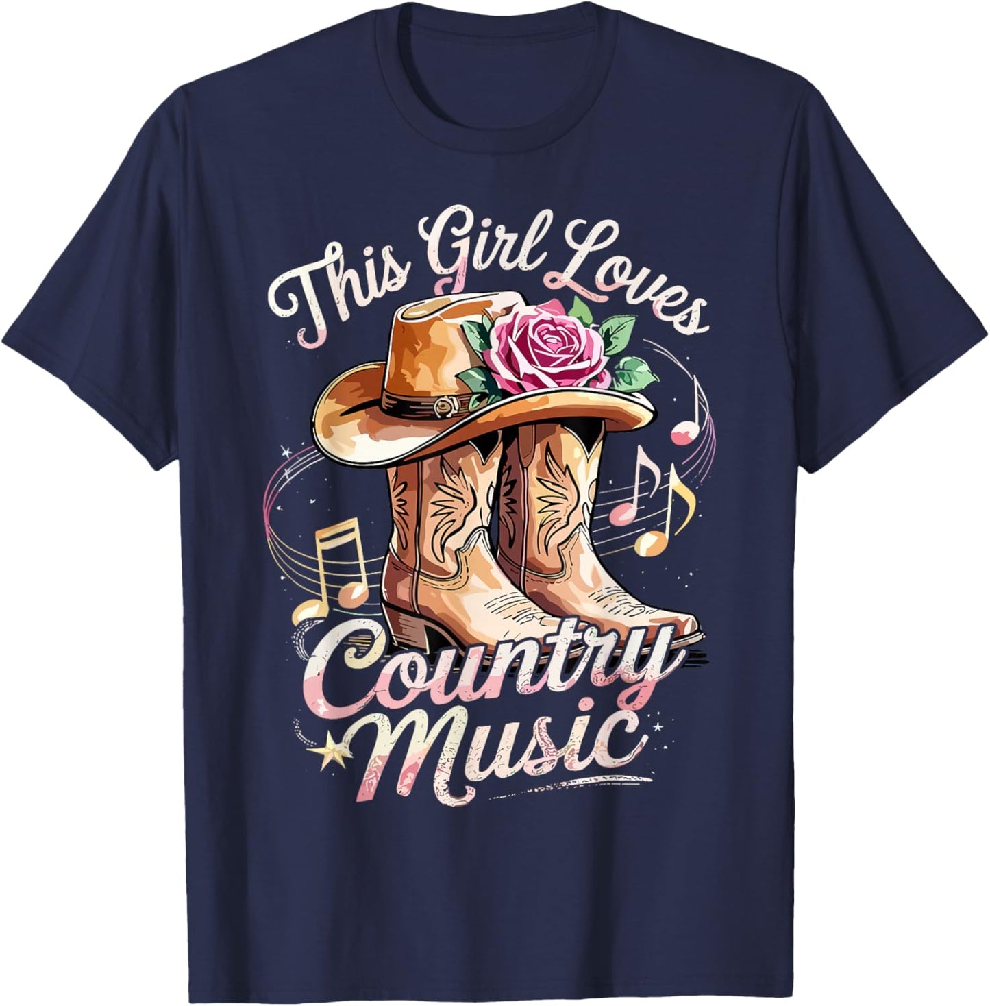 This Girl Loves Country Music Western Cowgirl T-Shirt - T-Shirt | Navy