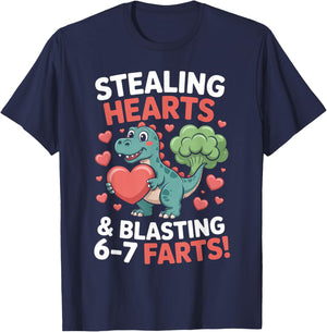 67 Meme Stealing Hearts Dinosaur Valentine's Day Kids Boys T-Shirt - T-Shirt | Navy