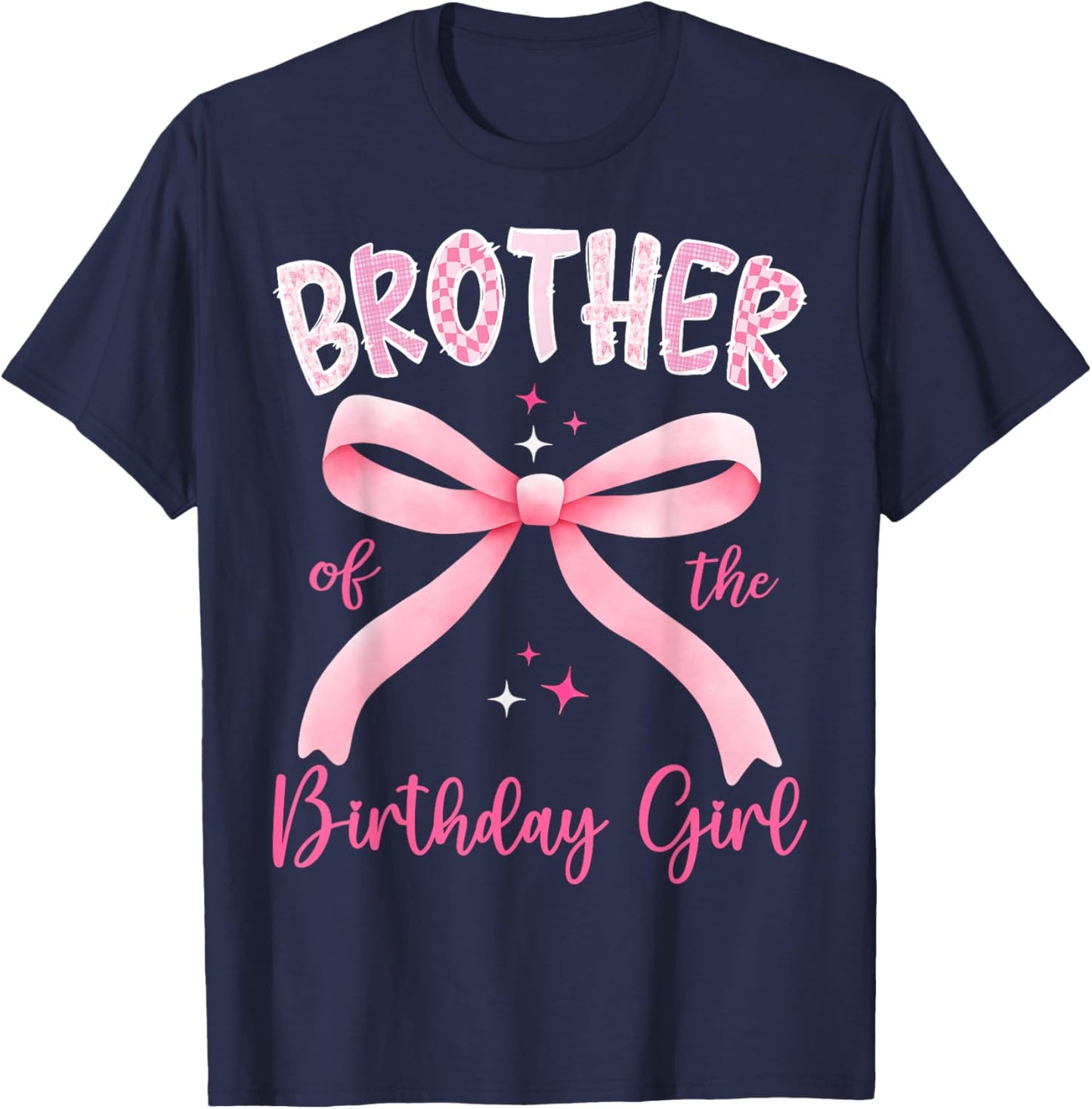 Brother of The Birthday Girl Pink Coquette Bow Family T-Shirt - T-Shirt | Navy