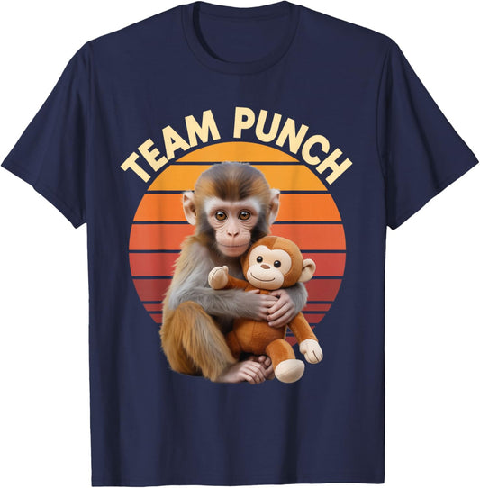Team Punch Monkey Plush Retro Sun T-Shirt - T-Shirt | Navy