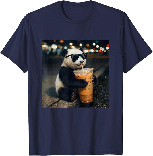 Funny Panda Drinking Iced Coffee Meme Women Kids T-Shirt - T-Shirt | Navy