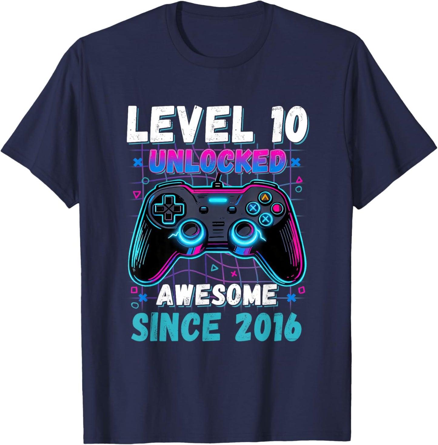 Level 10 Unlocked Awesome Since 2016 10th Birthday Boys Kids T-Shirt - T-Shirt | Navy