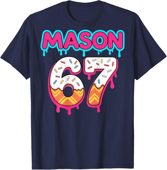 (On Back) Six Seven Ice Cream Drip Sport 67 Mason Meme T-Shirt - T-Shirt | Navy