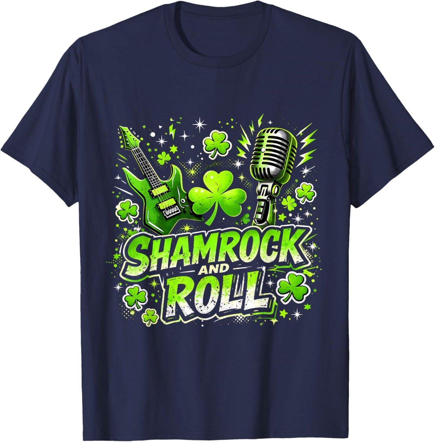 Shamrock and Roll St Patrick Day Rock Vibes T-Shirt - T-Shirt | Navy
