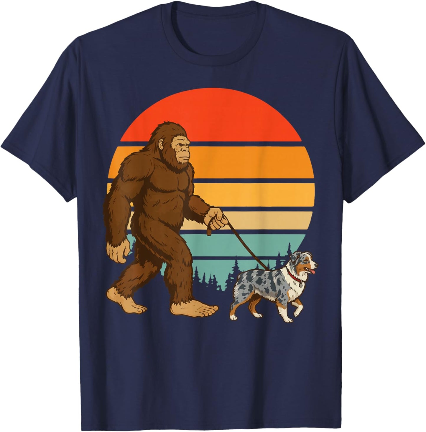 Bigfoot Australian Shepherd Retro Aussie Vintage T-Shirt - T-Shirt | Navy