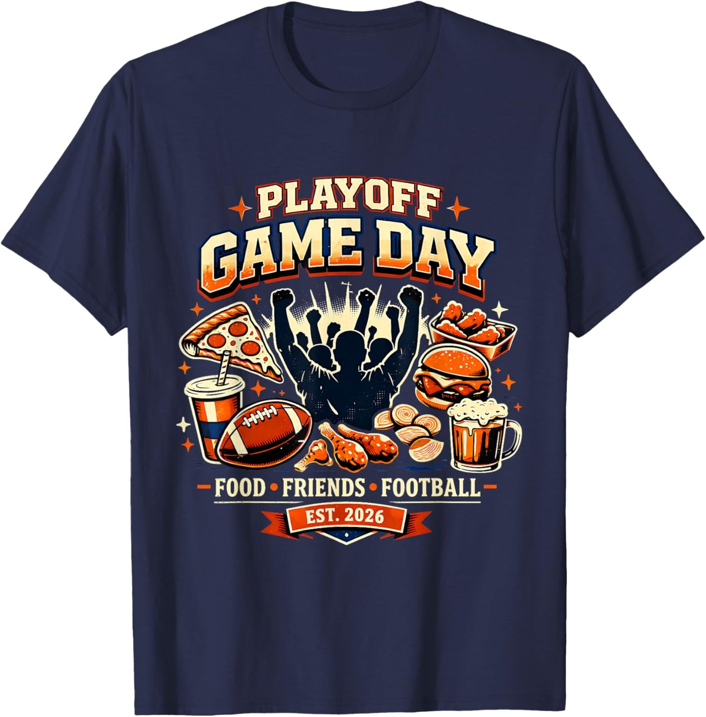 2026 Playoff Game Day Football Friends Snacks Watch Party T-Shirt - T-Shirt | Navy