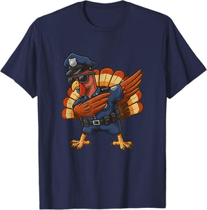 Police Officer Dabbing Turkey Funny Thanksgiving T-Shirt - T-Shirt | Navy