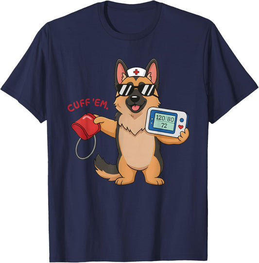 Cuff 'Em Goose Dog German Shepherd Registered Nurse Mom T-Shirt - T-Shirt | Navy