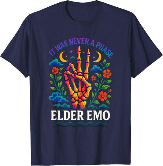 Elder Emo - Nostalgia Skeleton Hand Design T-Shirt - T-Shirt | Navy
