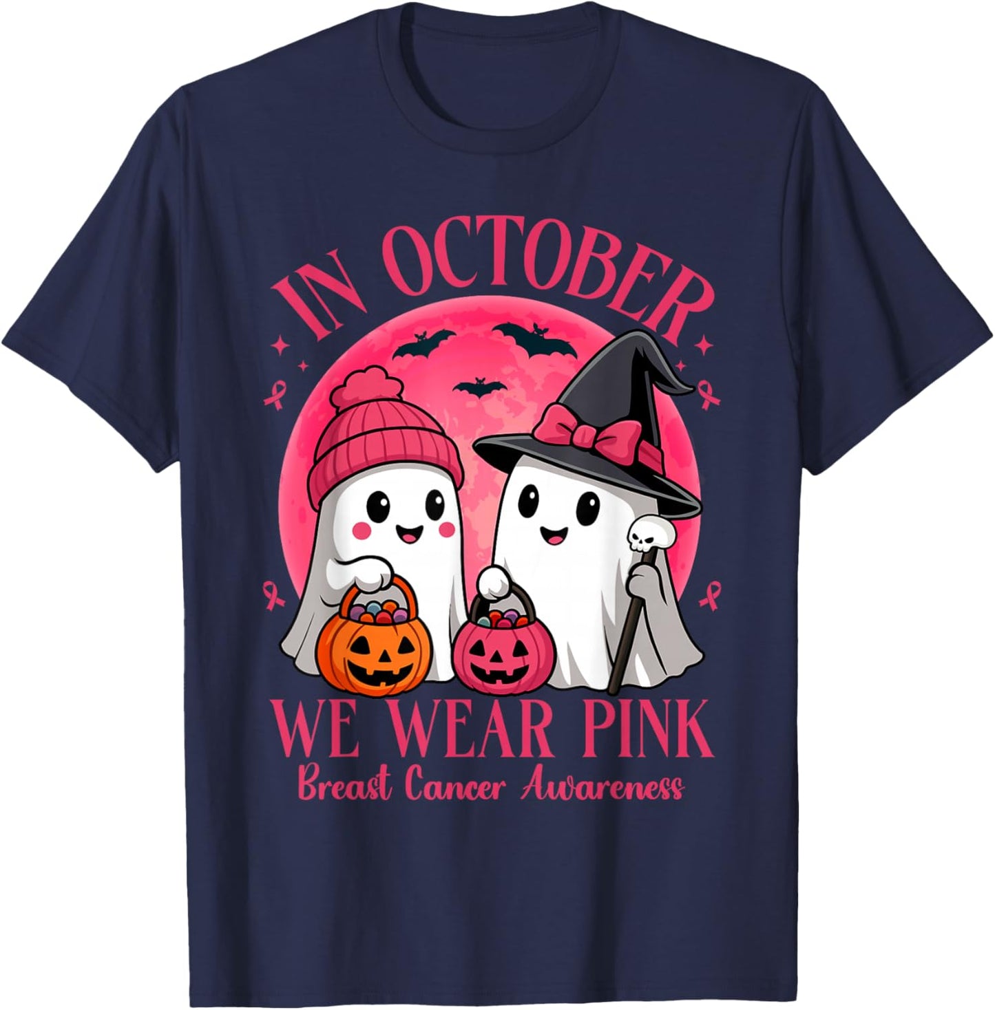 Breast Cancer Halloween in October We Wear Pink T-Shirt - T-Shirt | Navy