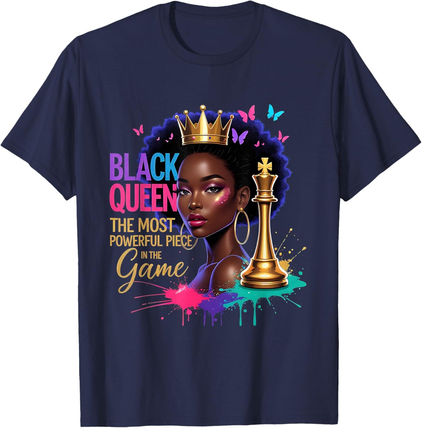 Melanin Queen Afro Girl Black Women African T-Shirt - T-Shirt | Navy
