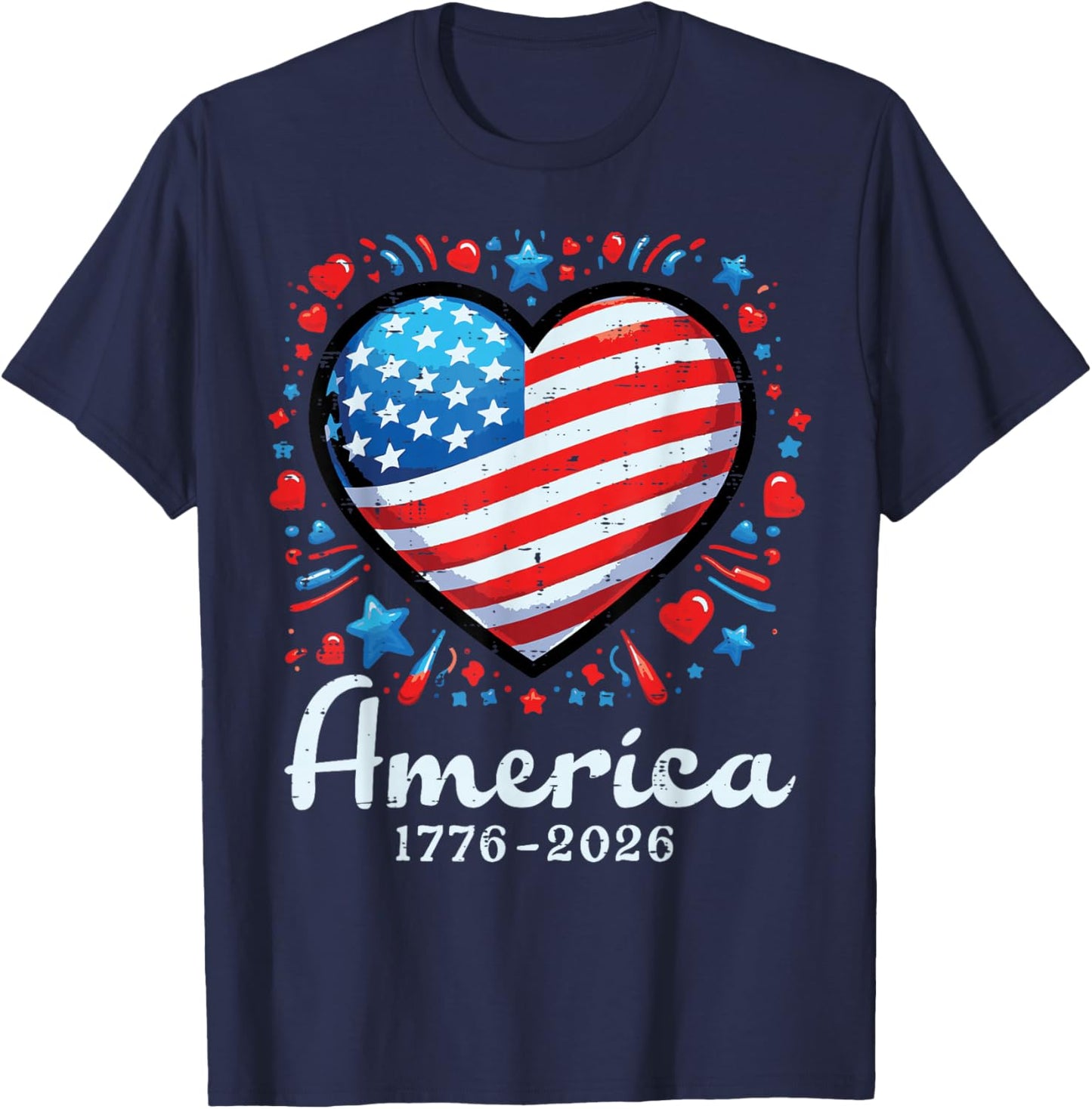 America US Flag Heart 1776 2026 250th Anniversary Women Kids T-Shirt - T-Shirt | Navy