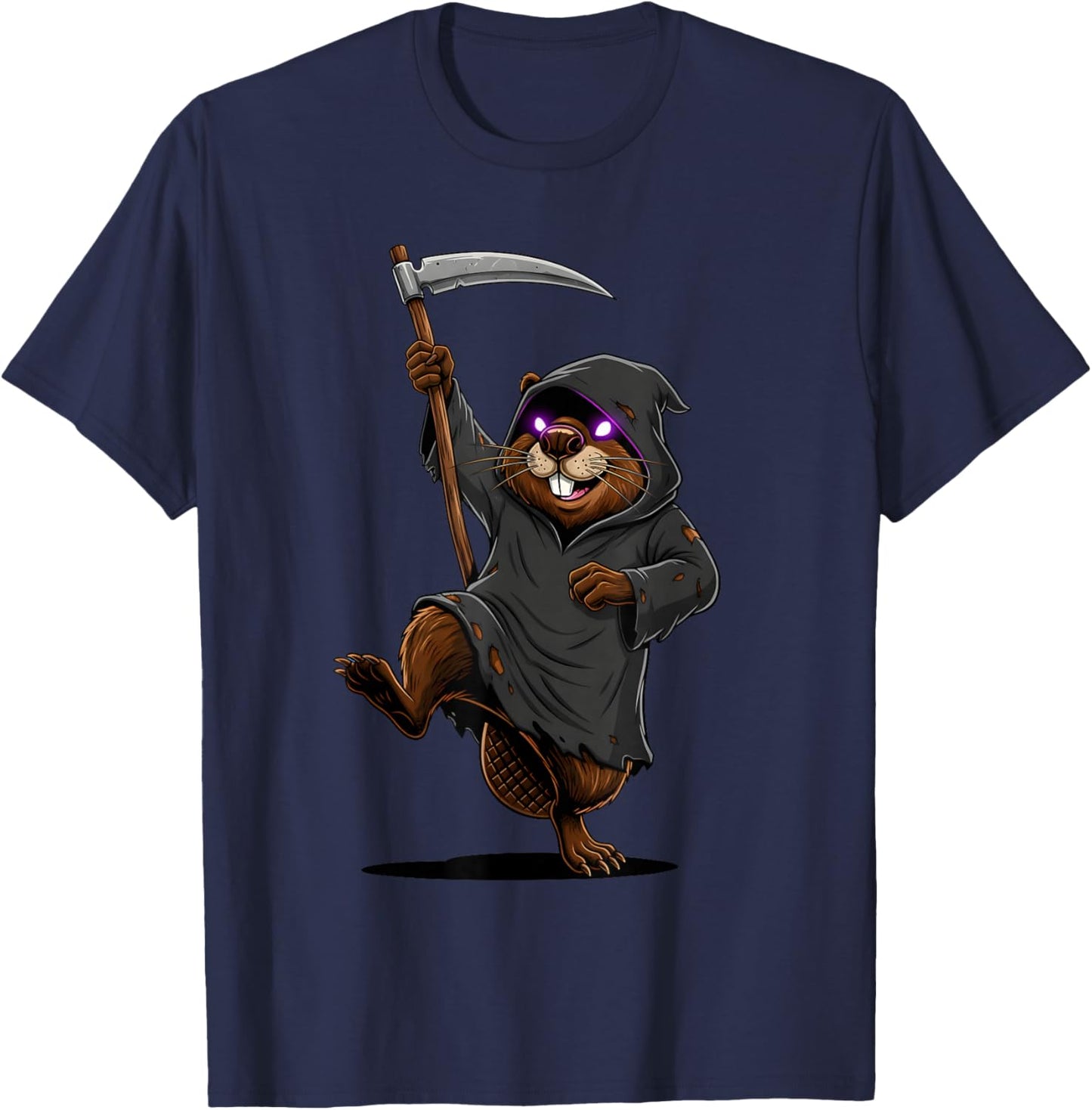 Grim Reaper Beaver Funny Halloween Costume Scythe Dark Humor T-Shirt - T-Shirt | Navy